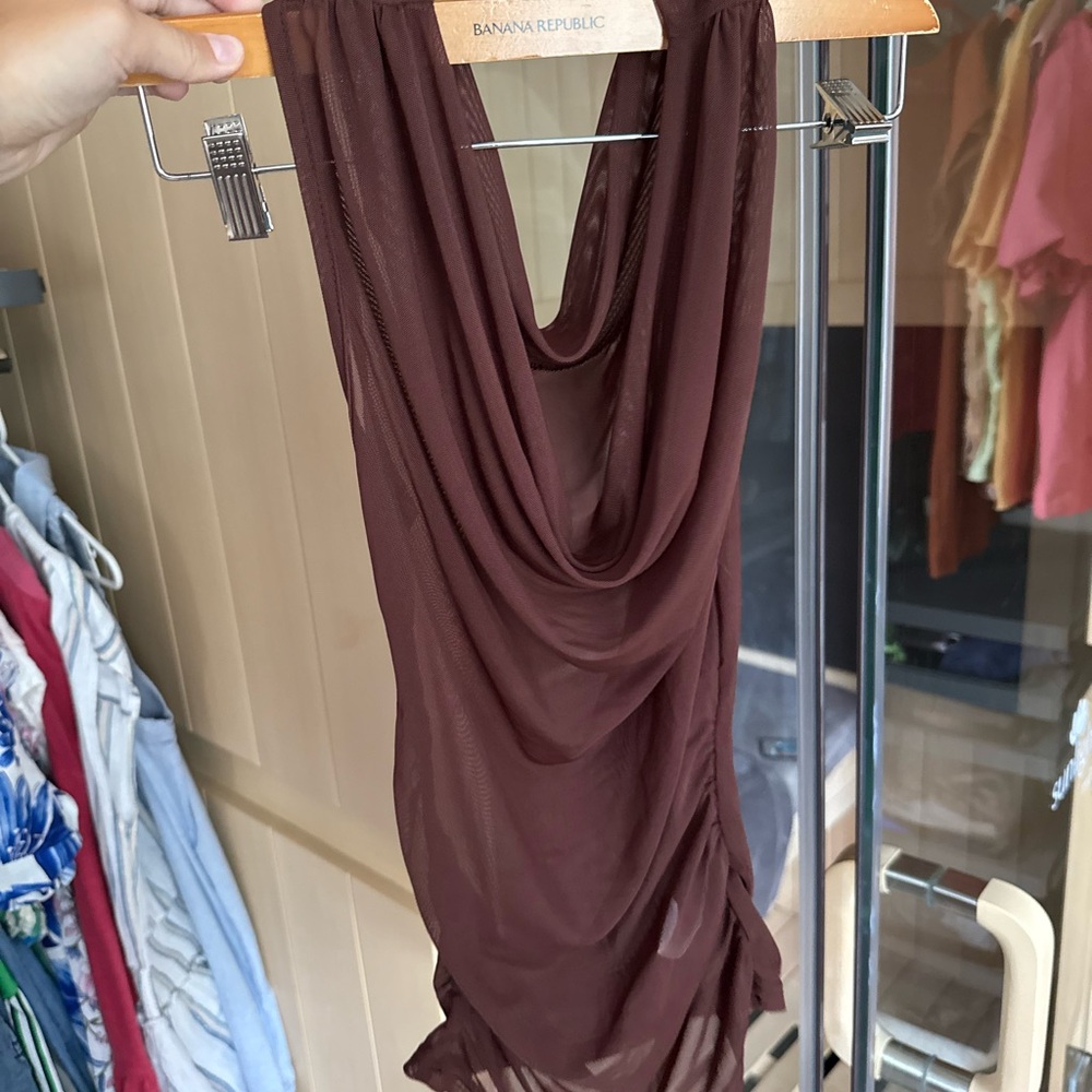 SHEIN Brown Drape Cowl Neck Top